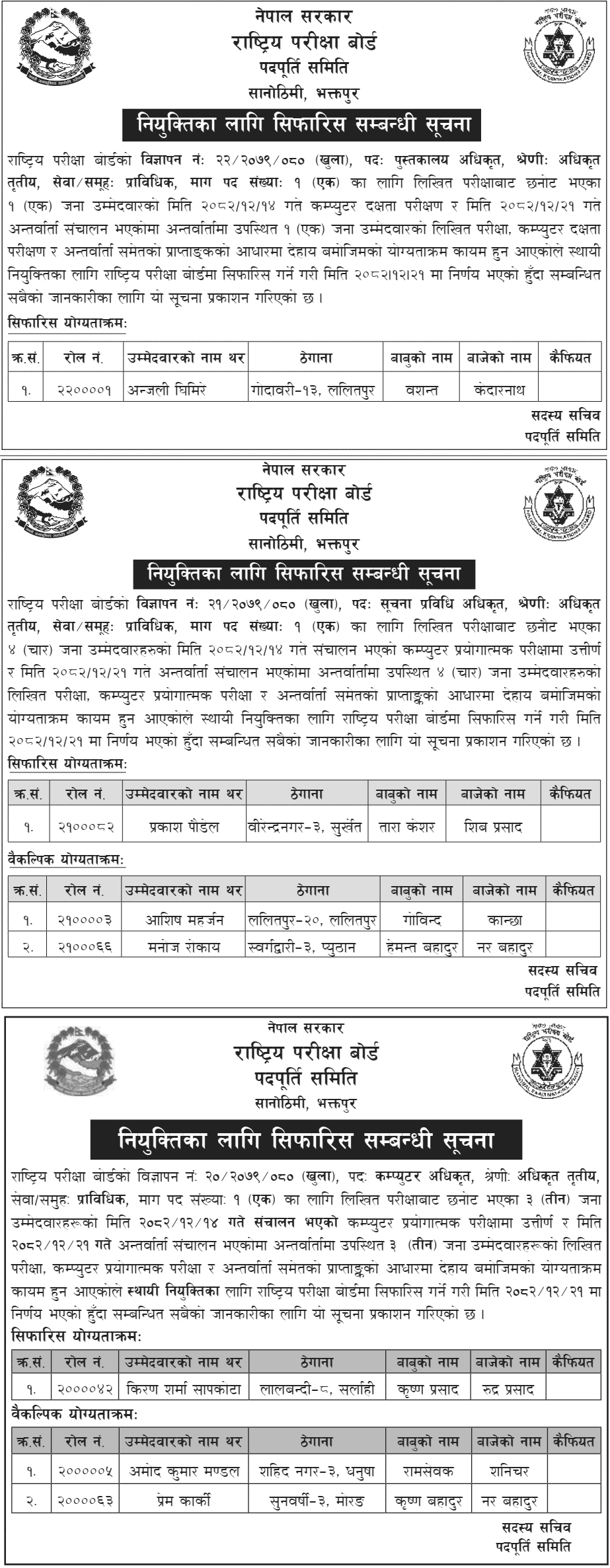 NEB Recommends Candidates for Various Officer Posts 2082