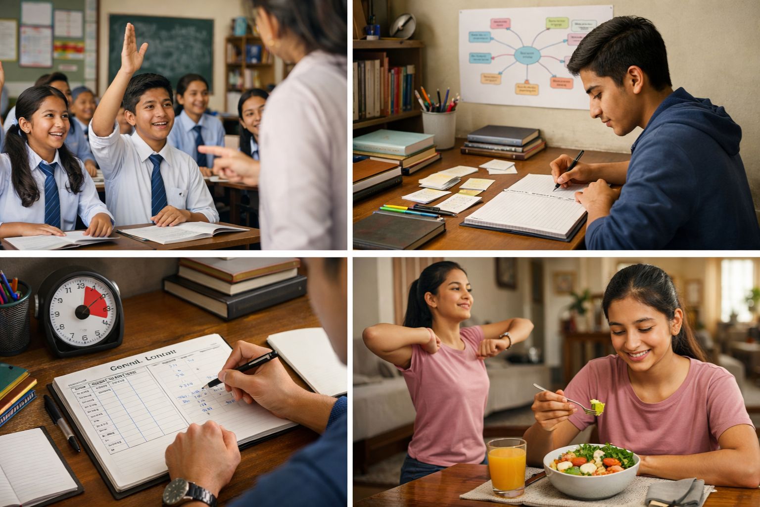 Students in diverse study moments 