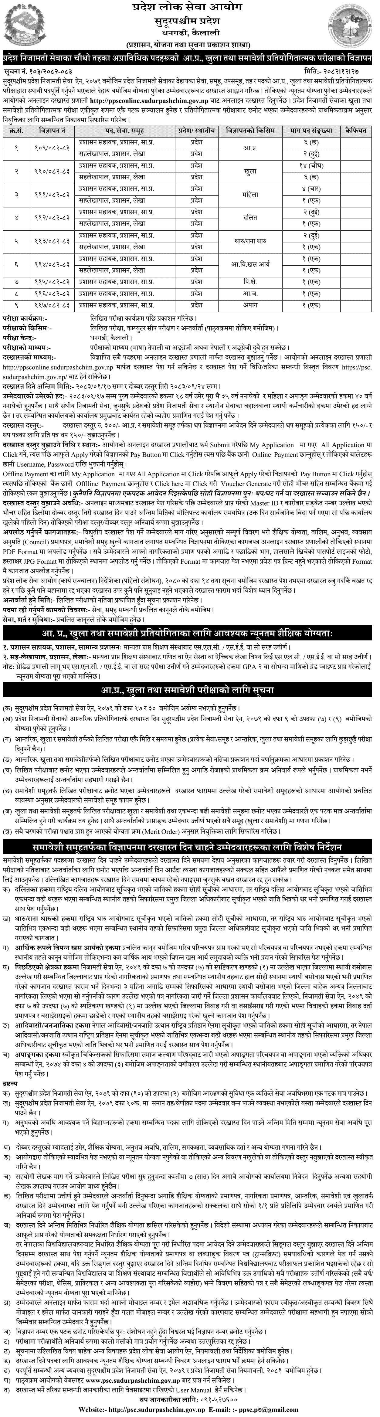 Sudurpashchim Lok Sewa Aayog 4th Level Assistant Vacancy 2082 