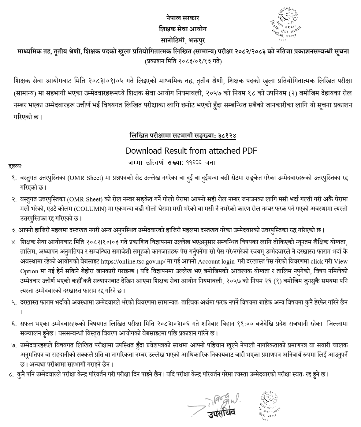 TSC Secondary Level Written Exam Result Published