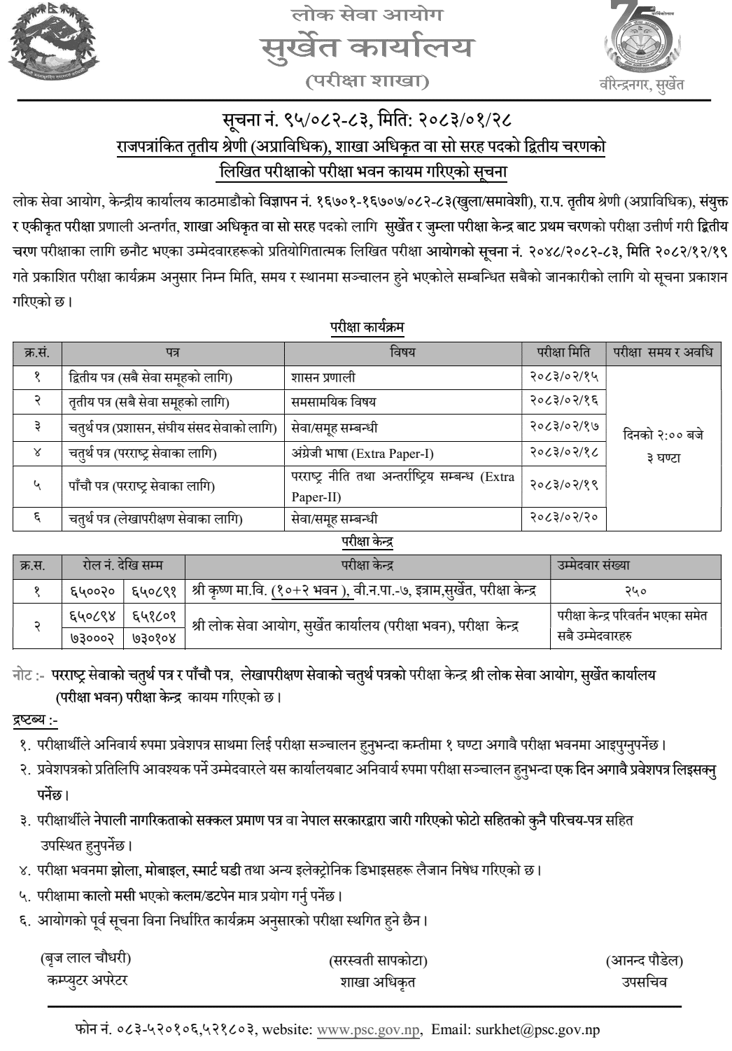 Lok Sewa Aayog Section Officer Second Phase Exam Centers Surkhet