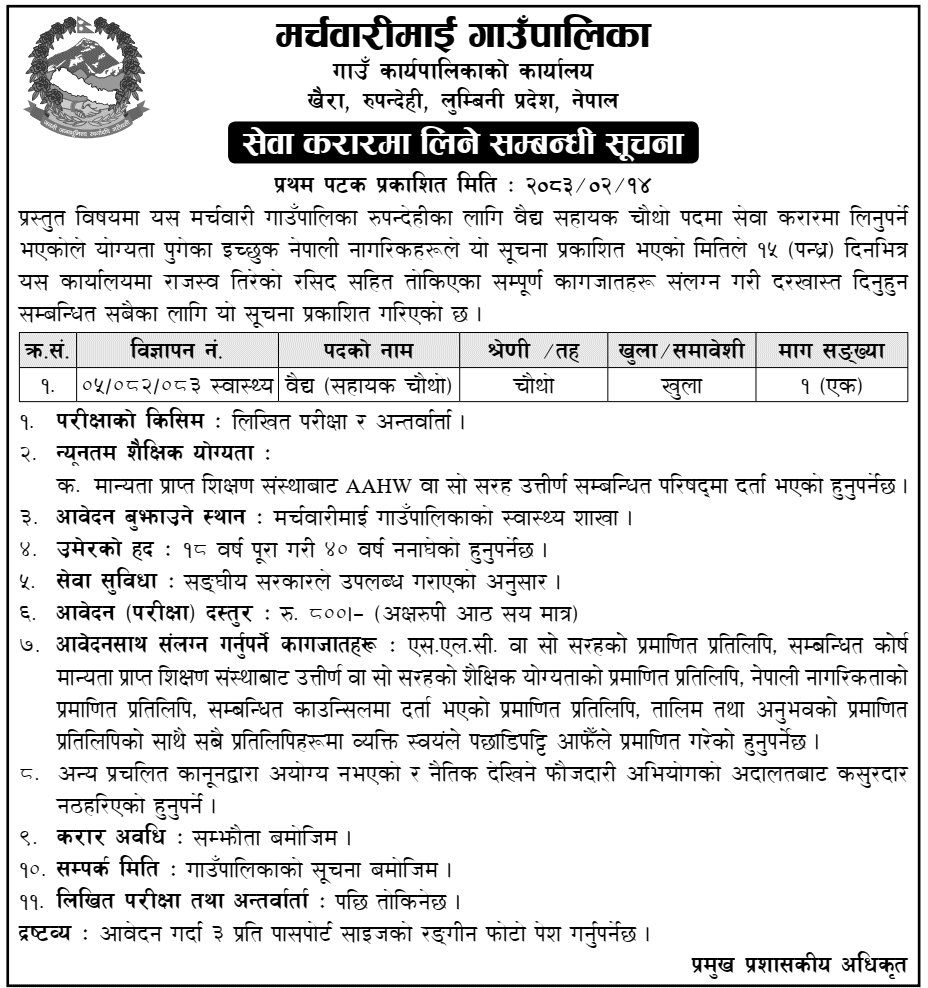 Marchawarimai Rural Municipality Health Vaidya Vacancy 2083