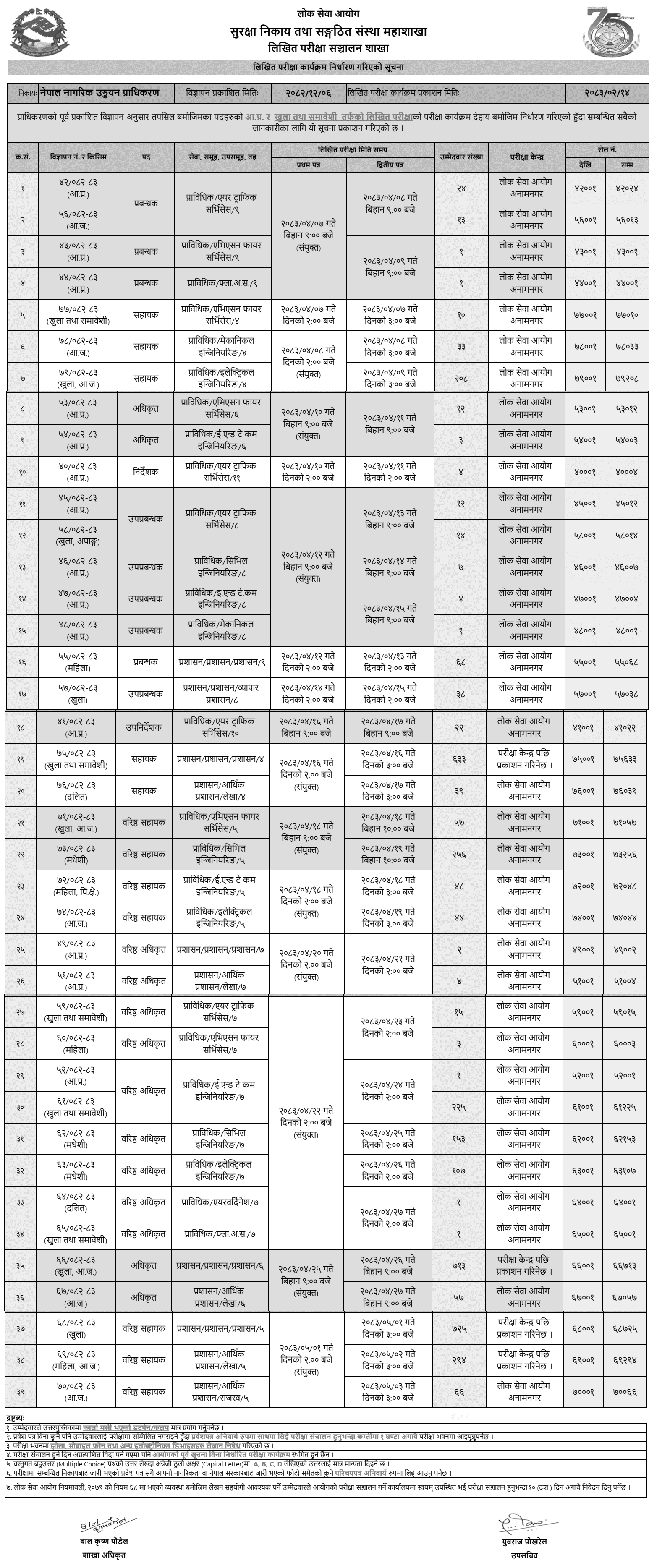 Nagarik Uddyan Pradhikaran Written Exam Schedule 2083