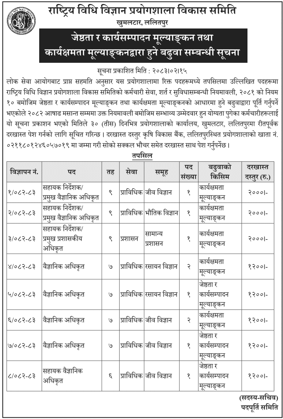 National Forensic Lab Promotion Notice 2082-83