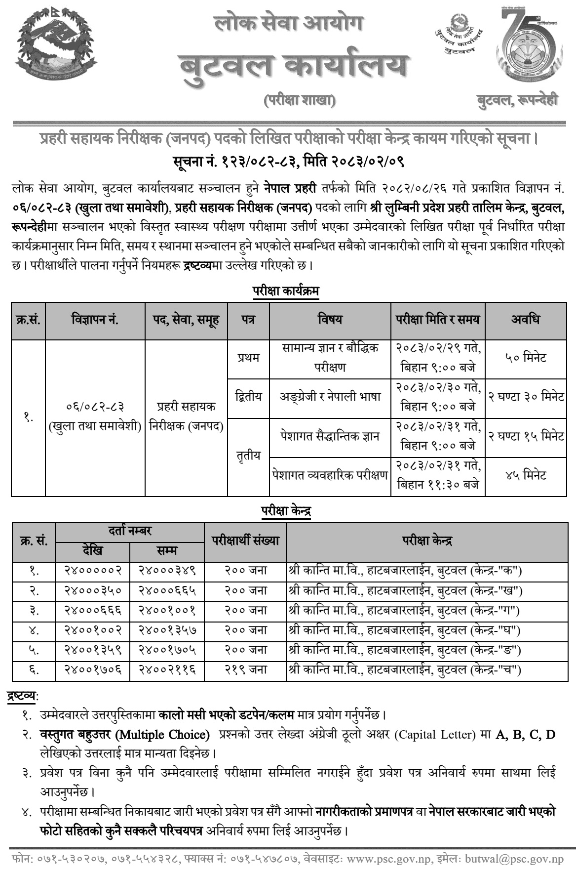 Nepal Police ASI Written Exam Centers Butwal 2083