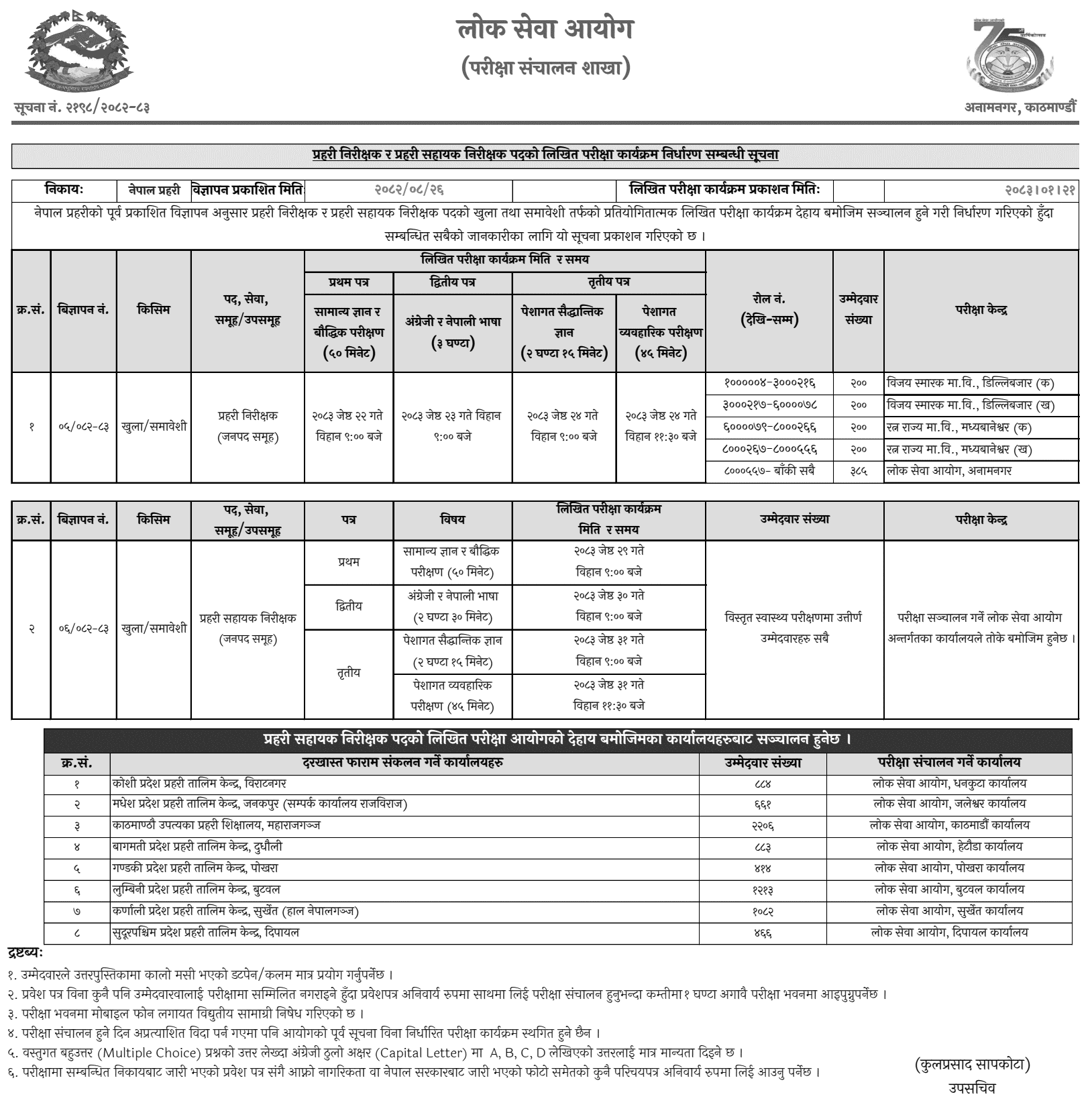 Nepal Police Inspector and ASI Exam Schedule 2083