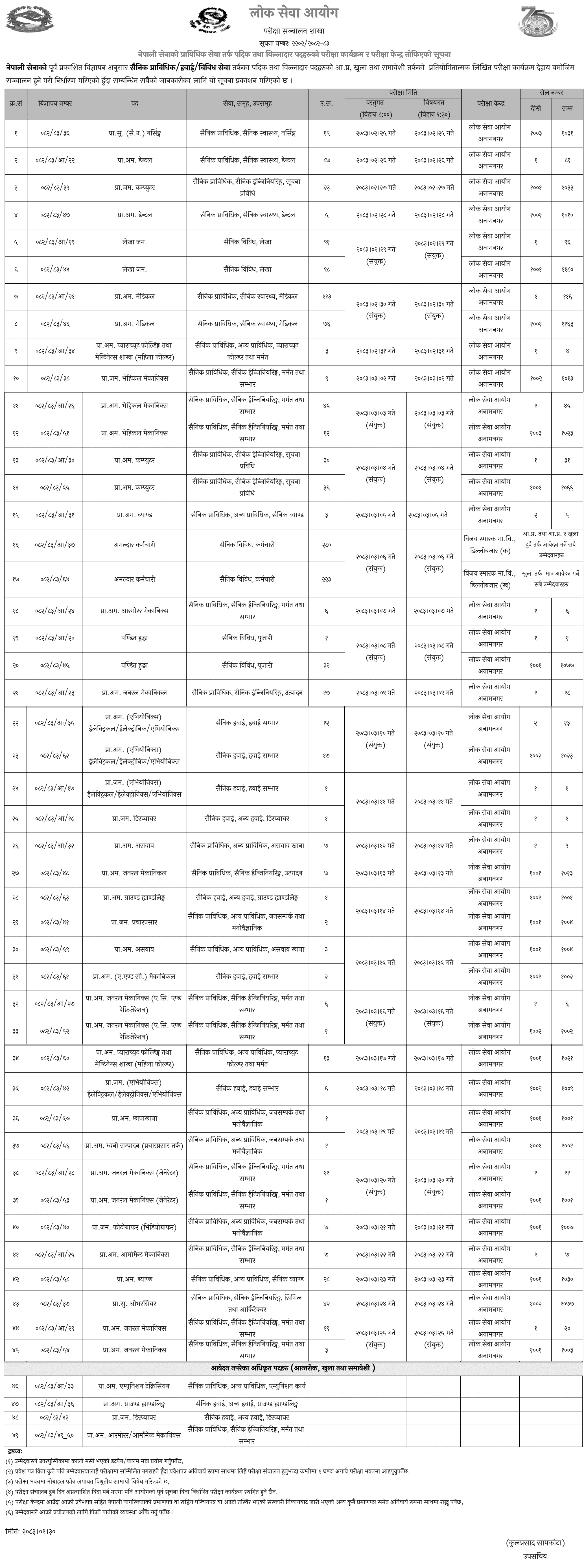 Nepali Army Padik and Billadar Written Exam Schedule 2083