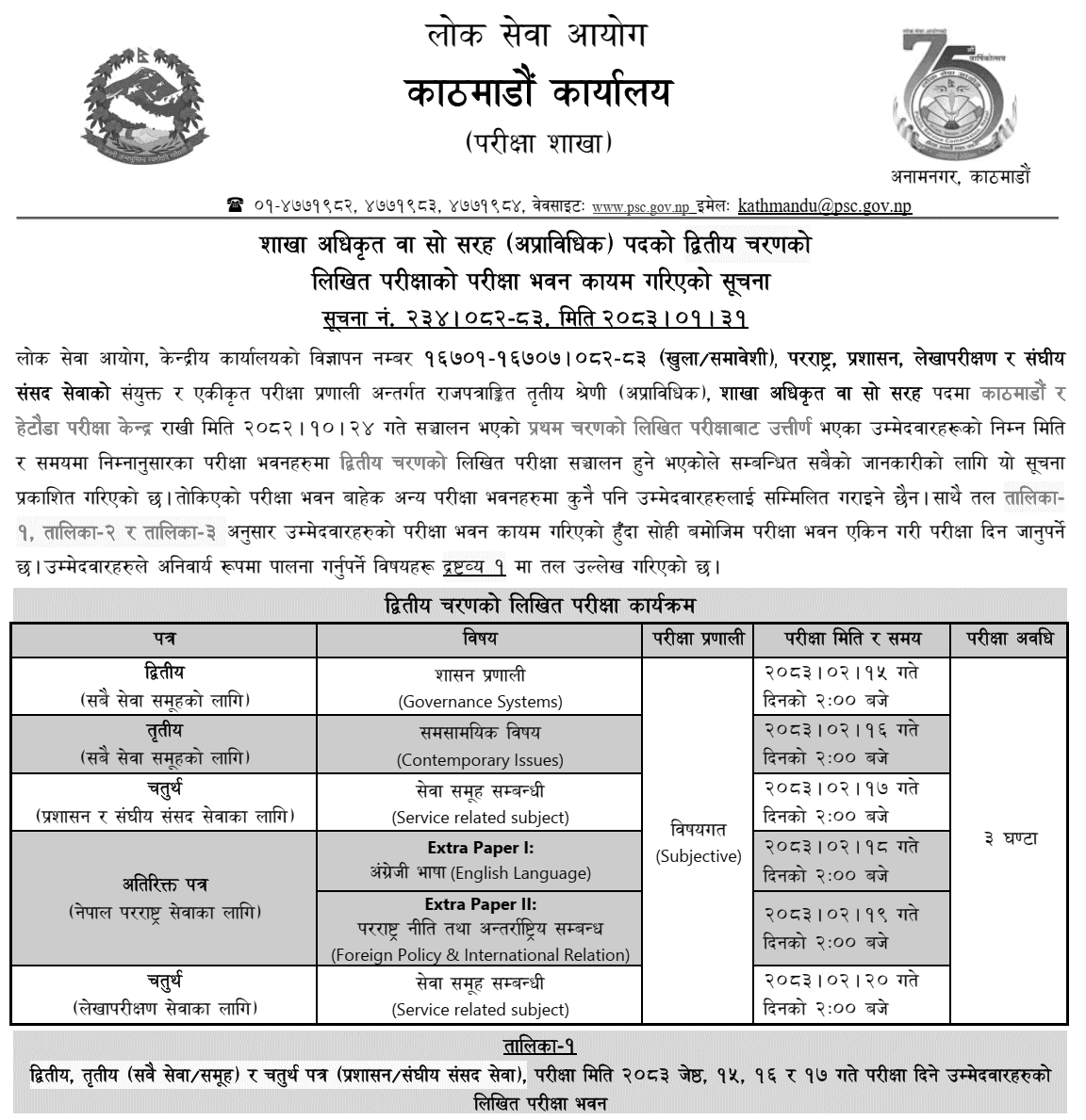 PSC Section Officer Second Phase Exam Schedule Published 2083 