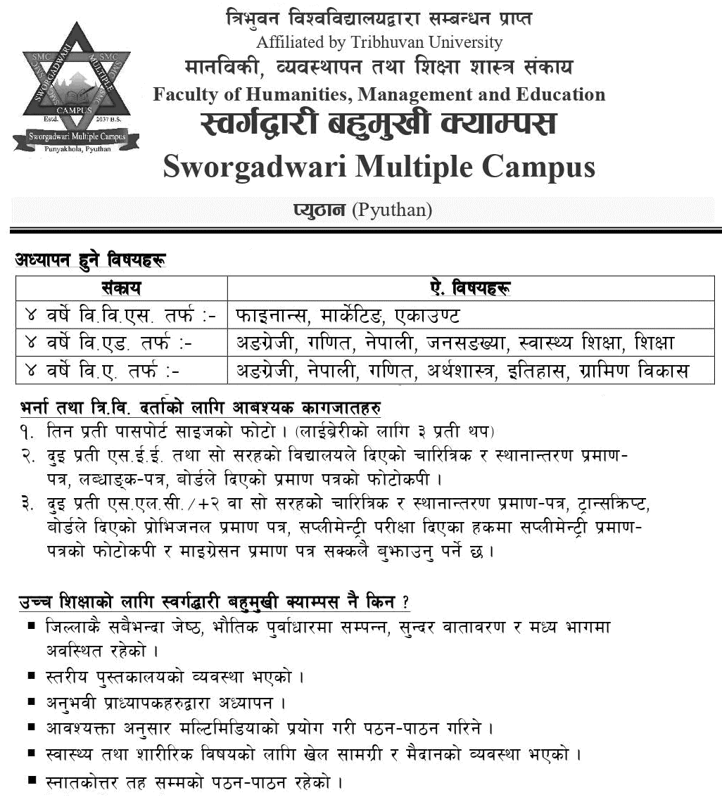 Sworgadwari Multiple Campus, Punyakhola, Pyuthan, notice