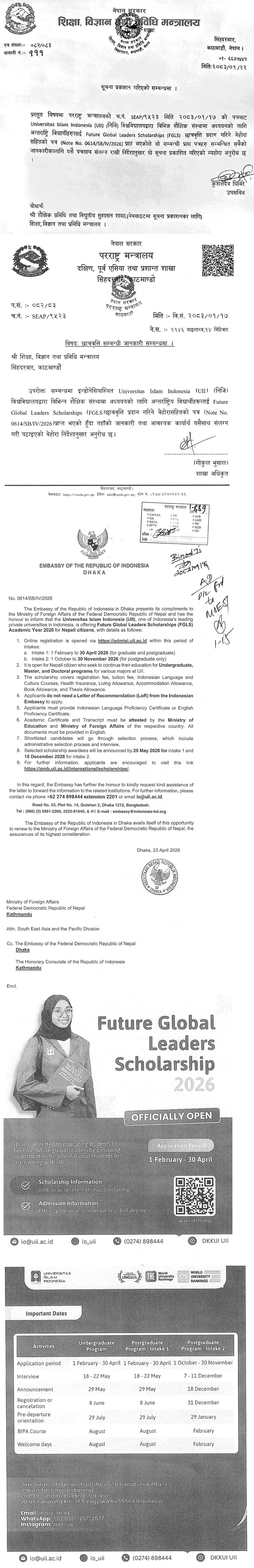 UII FGLS Scholarship Open for Nepali Students