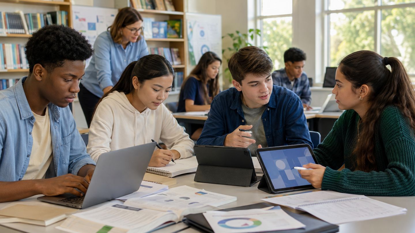Collaborative study session in bright classroom