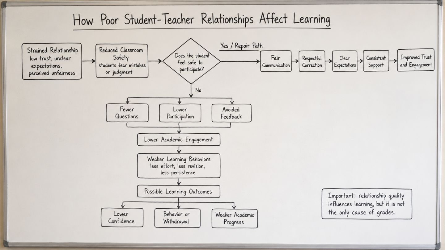 Flowchart for Effects of Poor Student-Teacher Relationships on Learning 