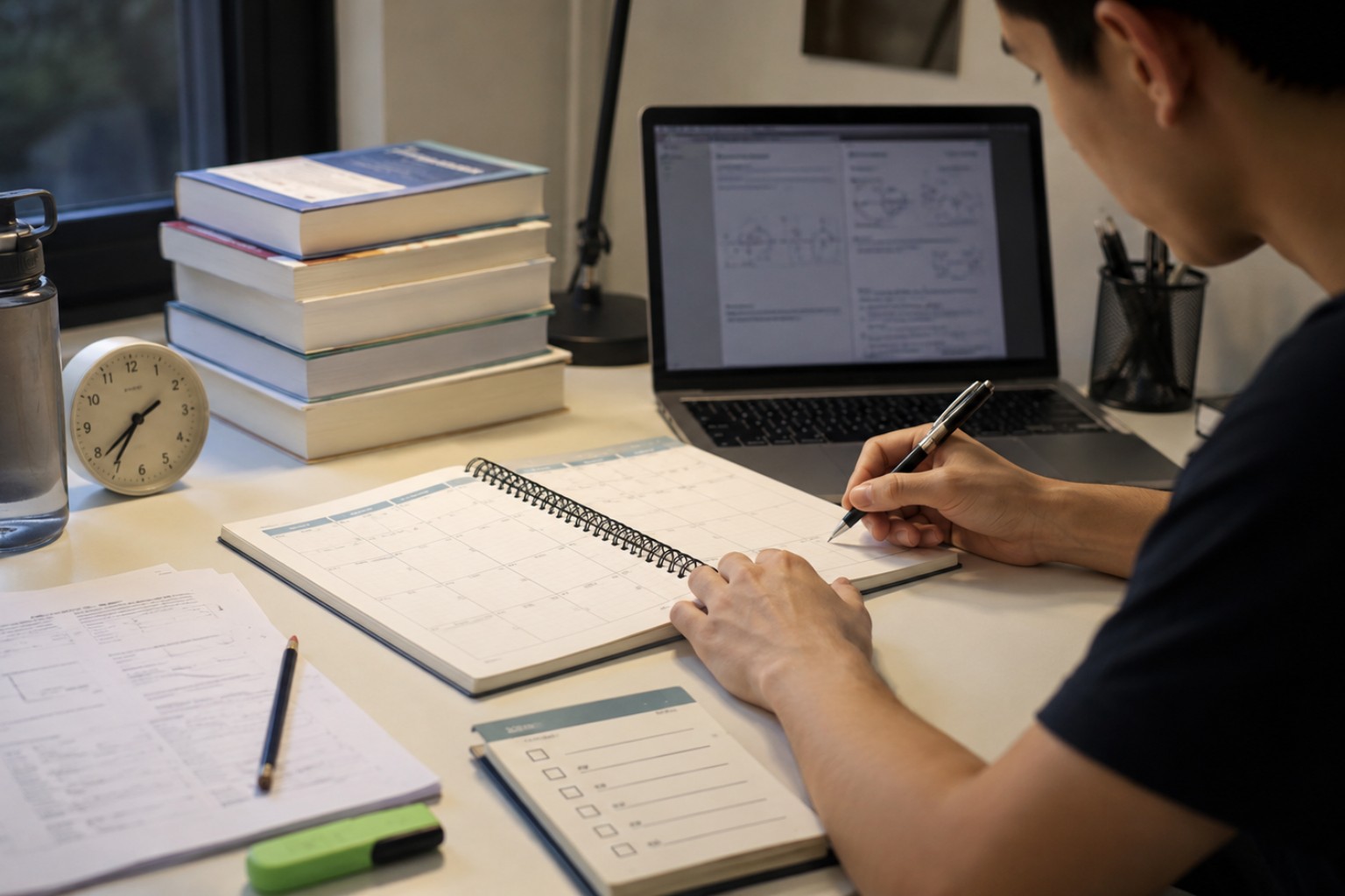 Focused study in a cozy workspace 
