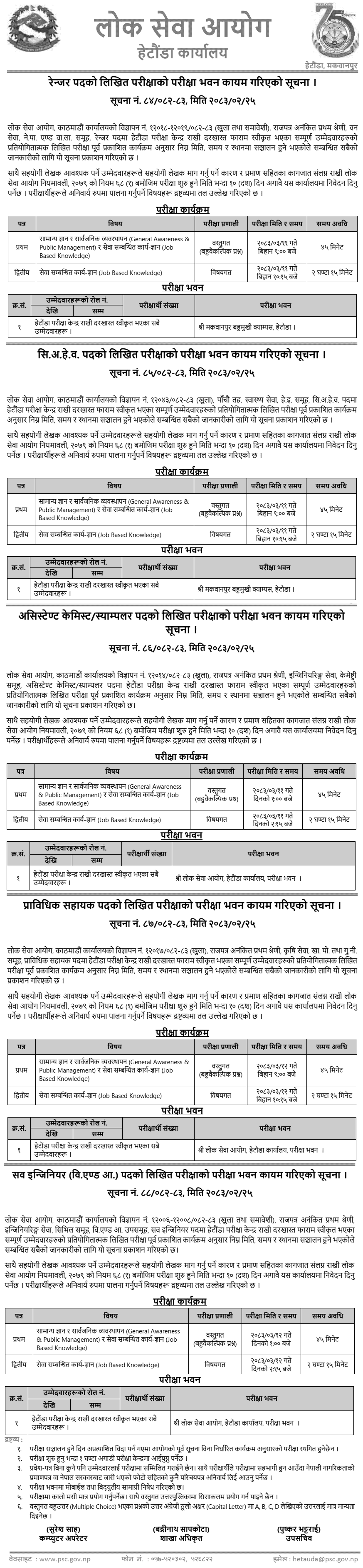 Lok Sewa Aayog Hetauda Written Exam Buildings for Various Posts 2083