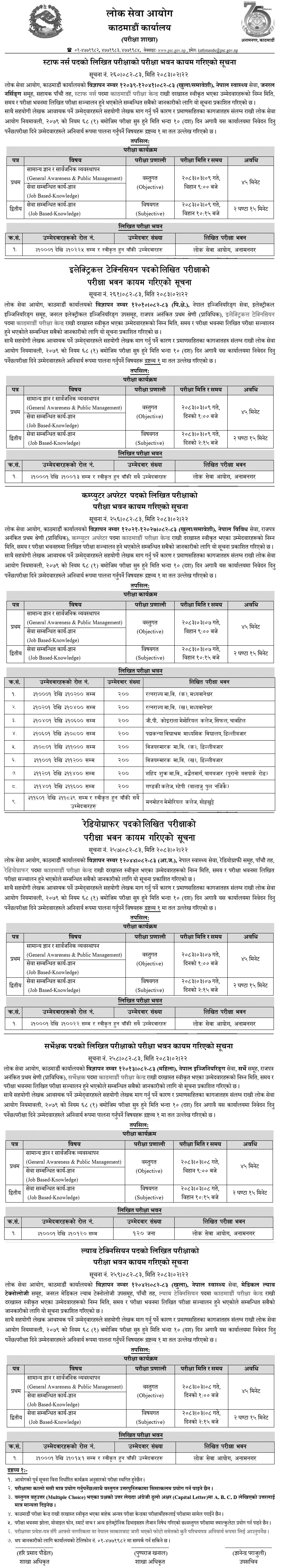 Lok Sewa Aayog Kathmandu Prabidhik NaSu Exam Centers 2083