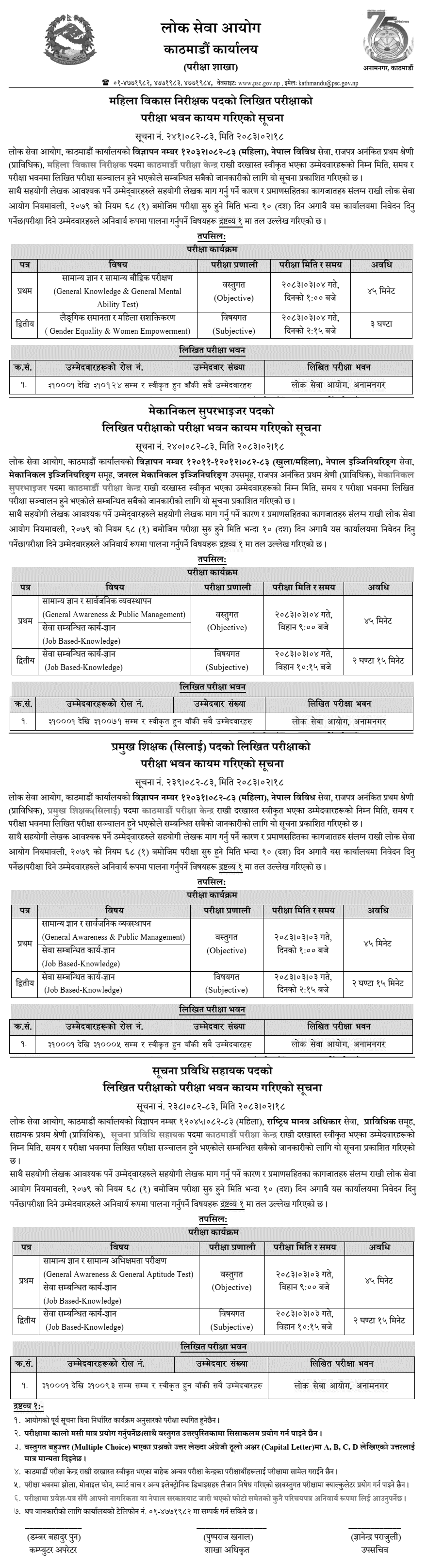 Lok Sewa Aayog Kathmandu Prabidhik NaSu Written Exam Center 2083