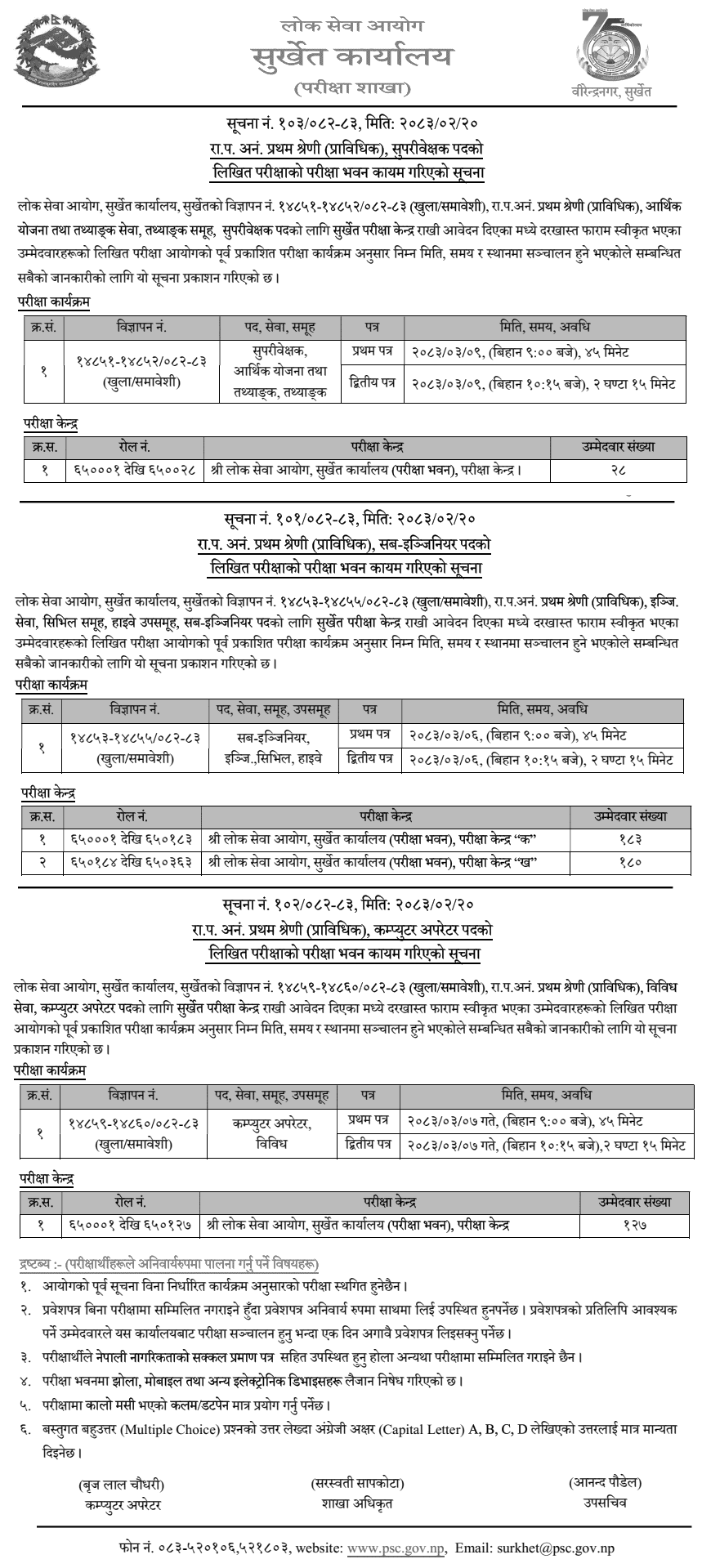 Lok Sewa Aayog Surkhet Technical NaSu Exam Centers 2083