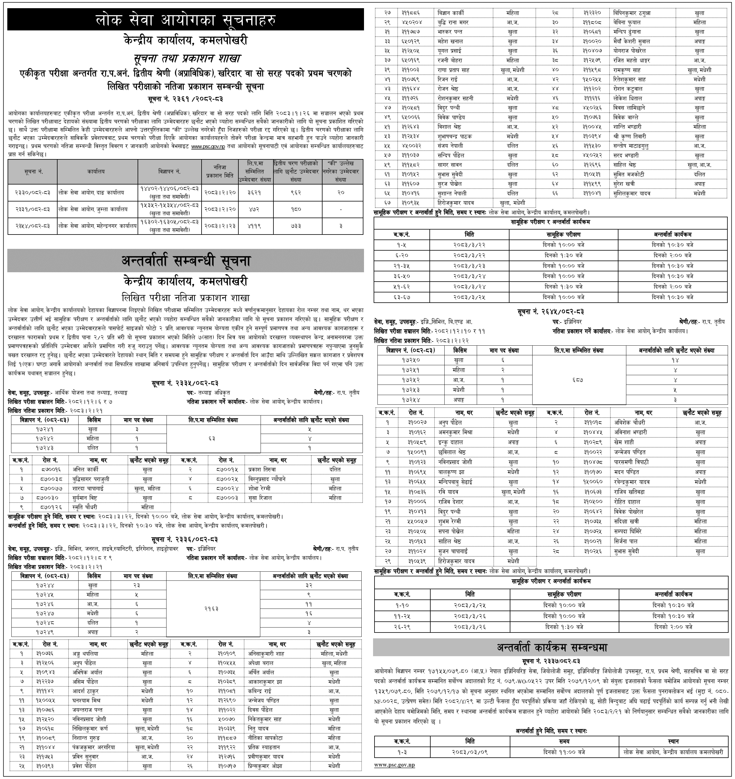 Lok Sewa Kharidar Result and Engineer Interview Schedule 2083