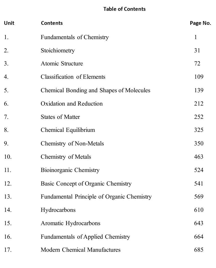 NEB Grade 11 Chemistry Book Table of Content