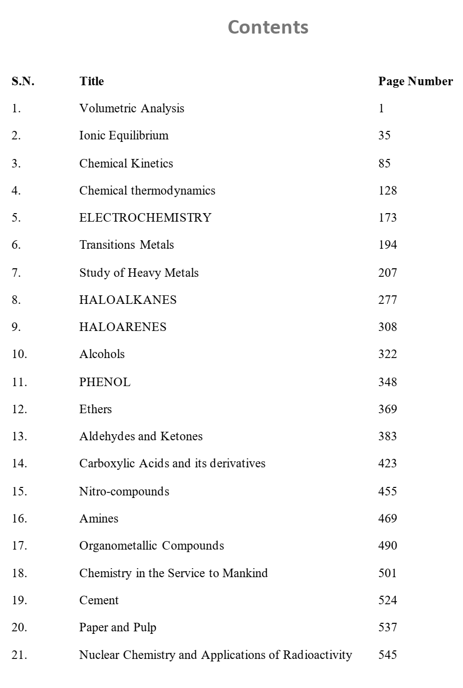 NEB Grade 12 Chemistry Book Table of Content 21 units