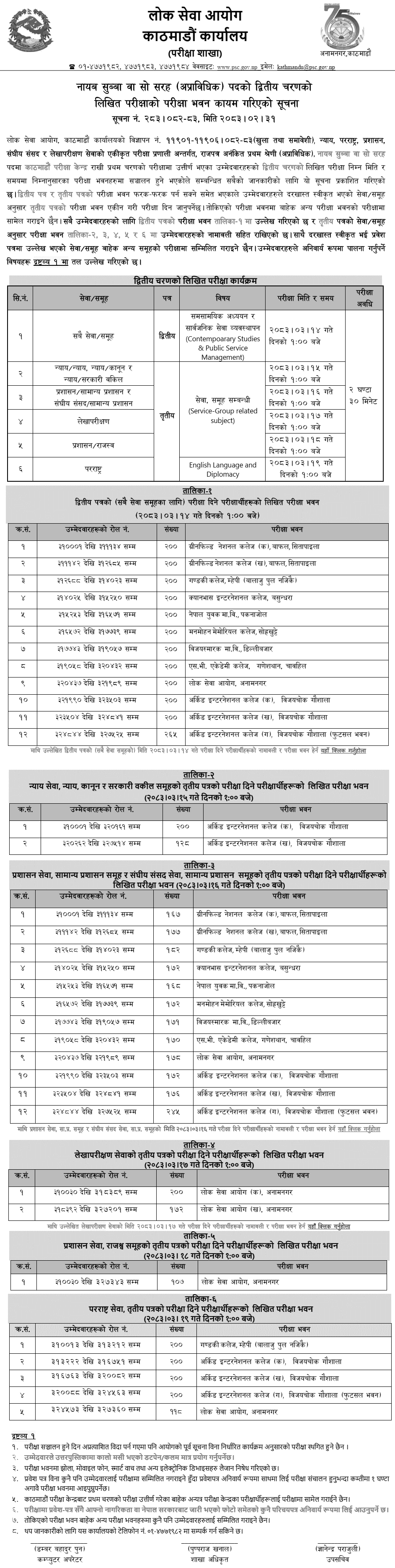 PSC Kathmandu Nayab Subba Written Exam Center Notice 2083