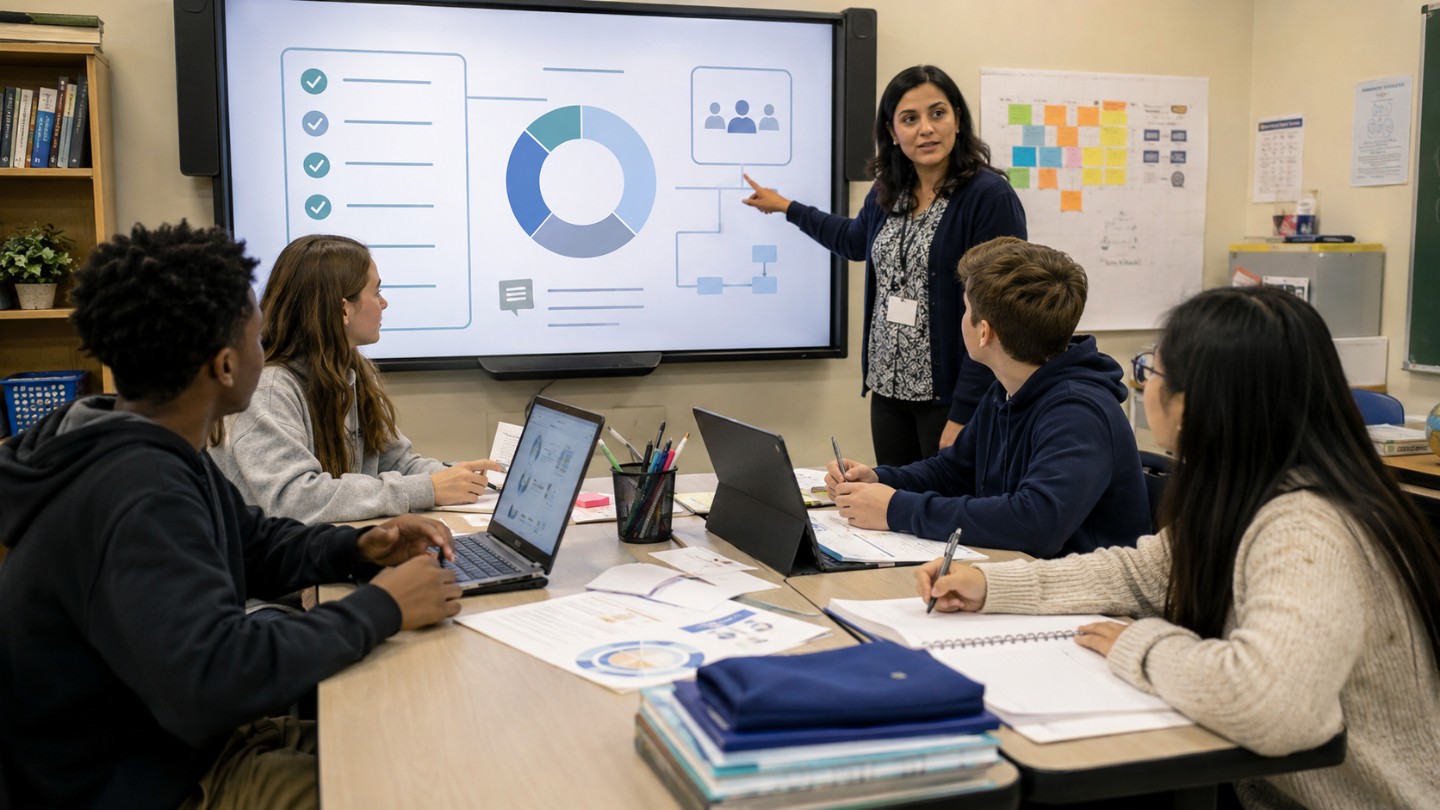 Teacher Using Classroom Technology for Active Student Learning 