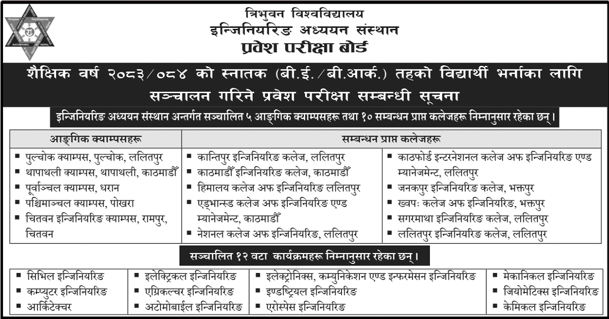 TU IOE Entrance Exam Notice 2083 
