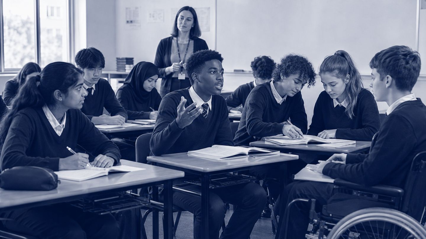 Classroom learning in cool tones 