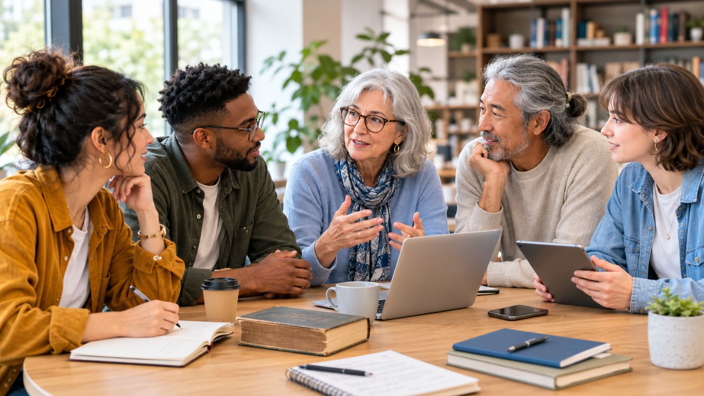 Collaborative discussion in a cozy meeting space 