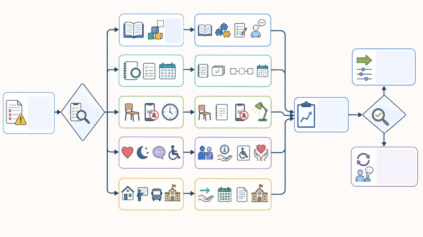 Decision-making flowchart with icons 