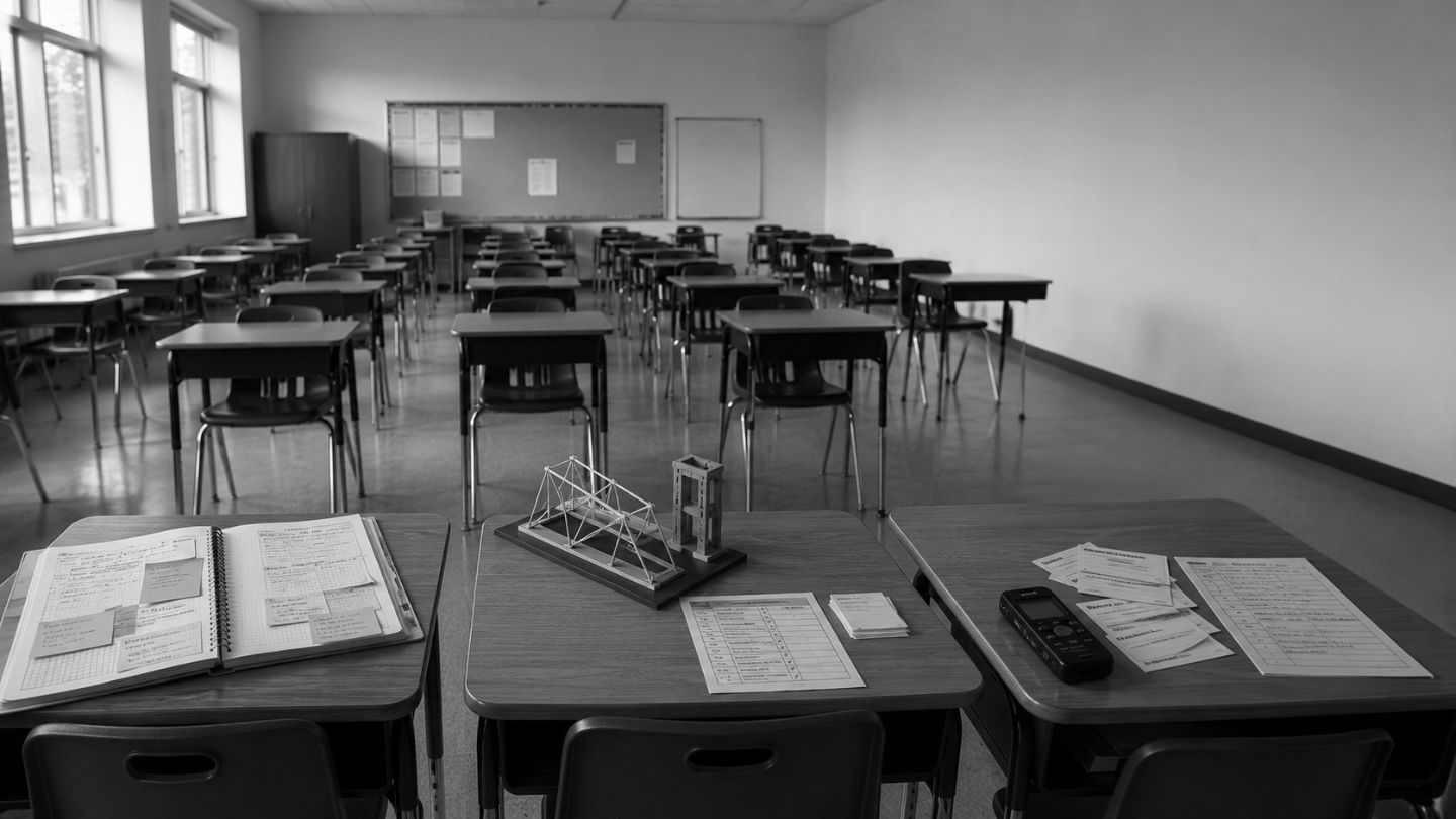 Empty classroom with study materials