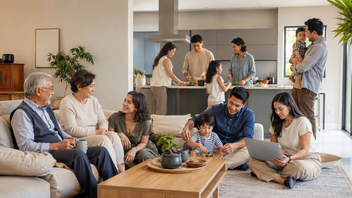 Family gathering in a modern home 