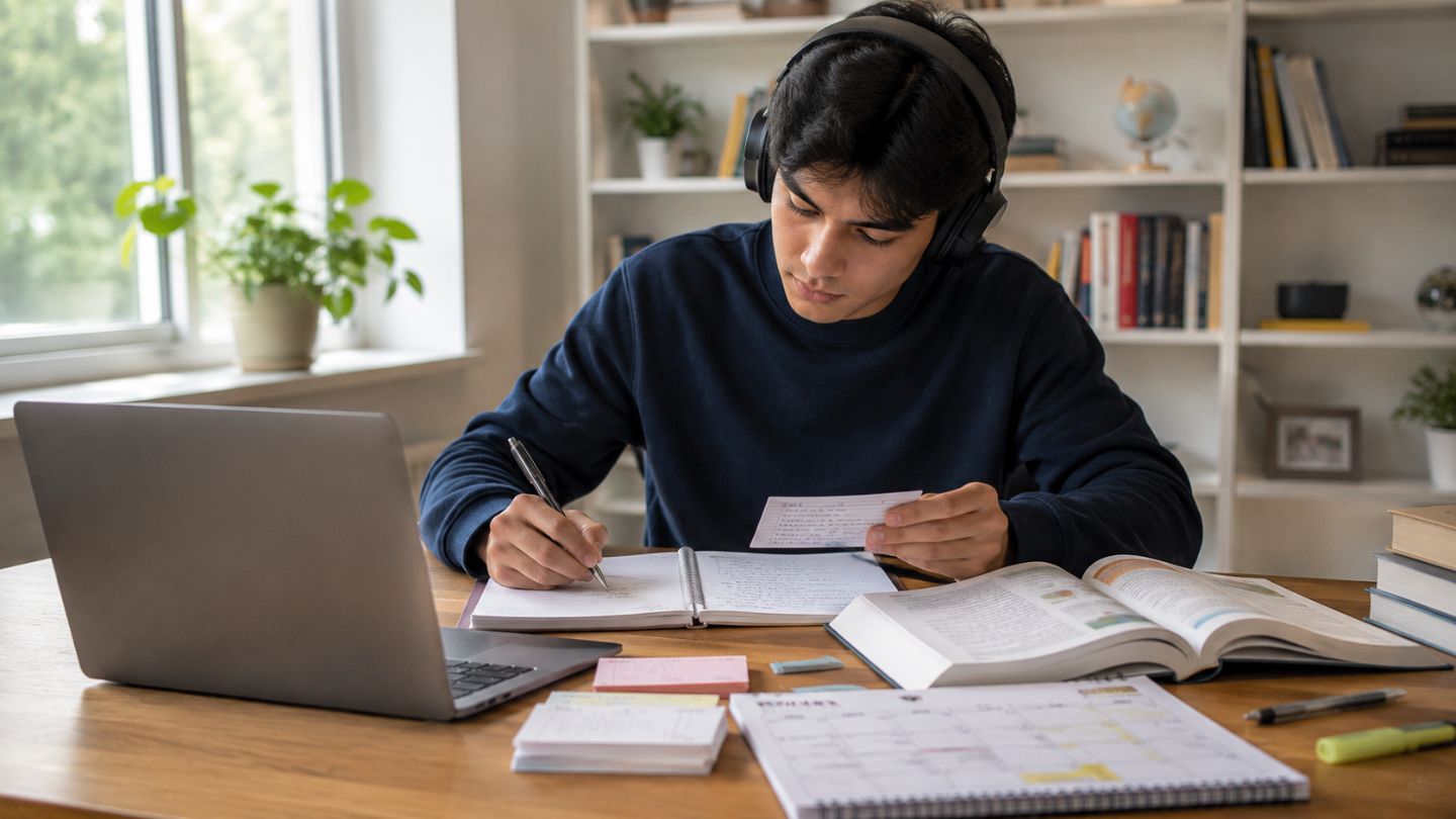 Focused study session in a cozy room 