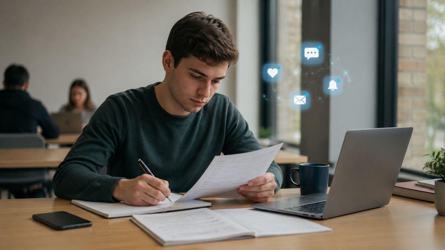 Focused study session in bright space 