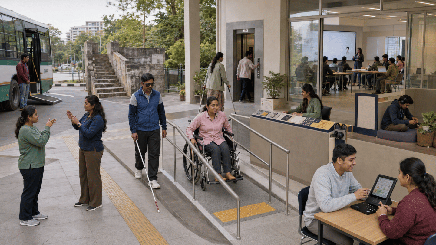 Inclusive campus space with diverse interactions 
