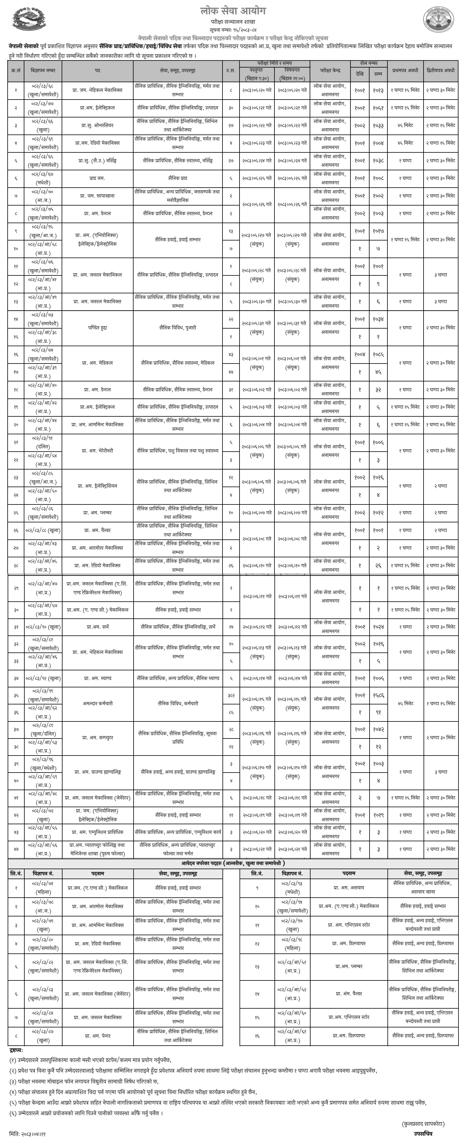 Nepal Army Padik and Billadar Written Exam Schedule 2083