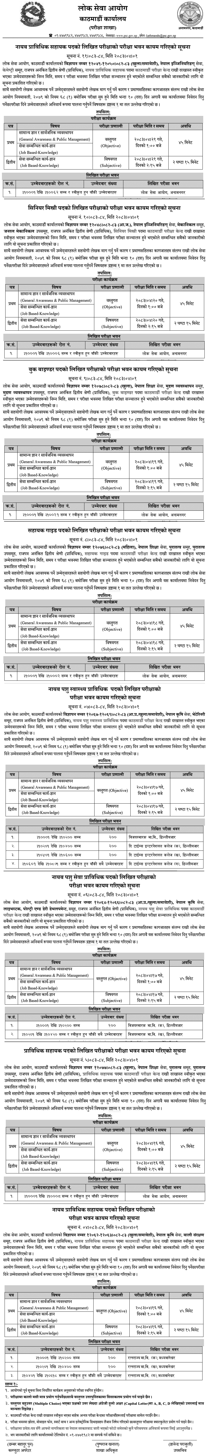 PSC Kathmandu Sets Written Exam Centres for Technical Posts 2083