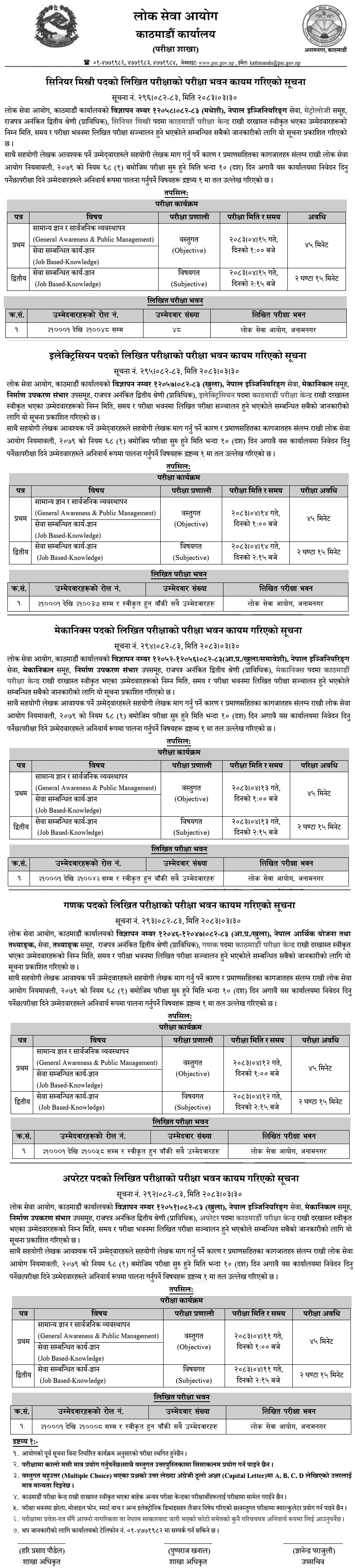 PSC Kathmandu Technical Posts Written Exam Schedule 2083