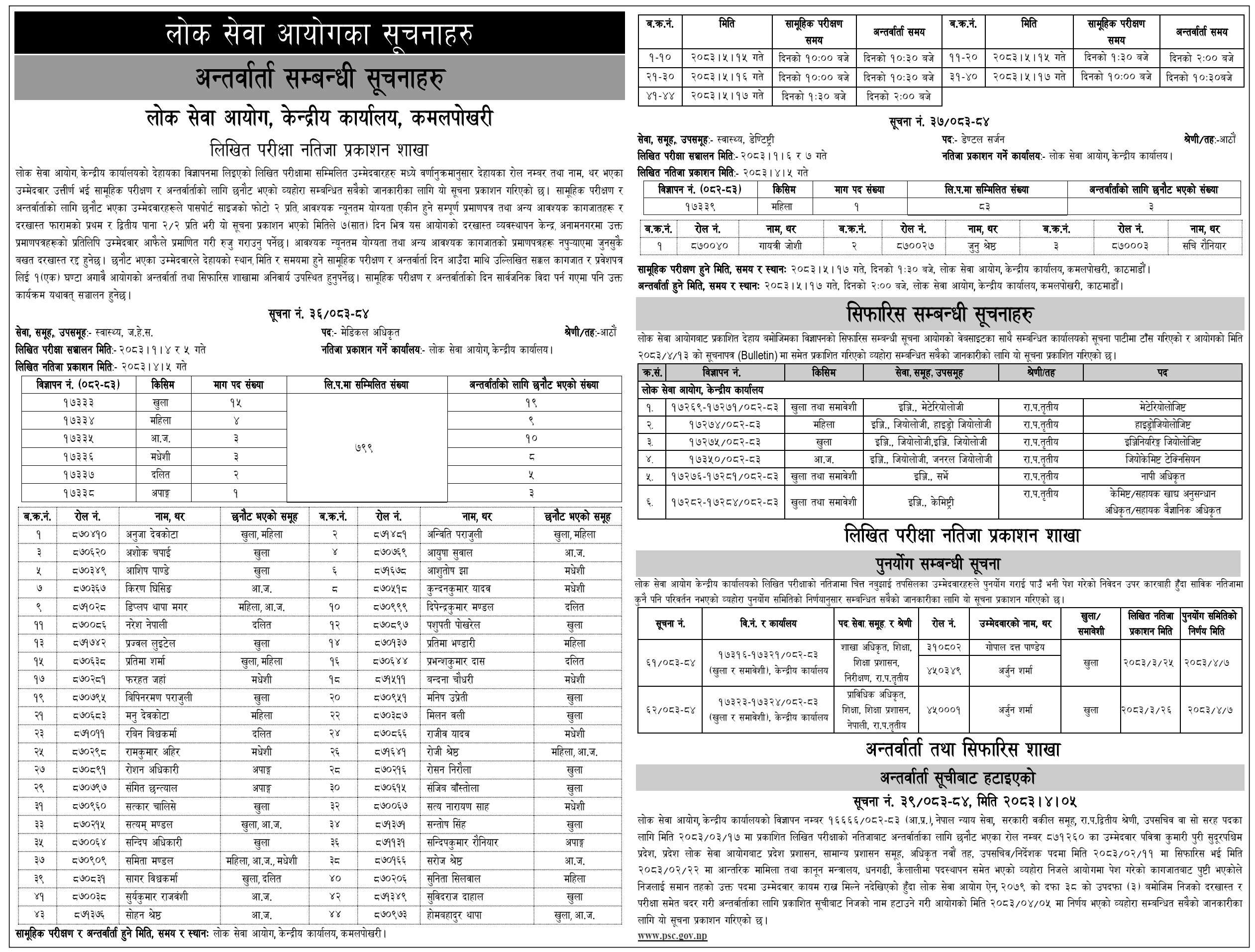 PSC Written Exam Results, Recommendations and Re-Totaling