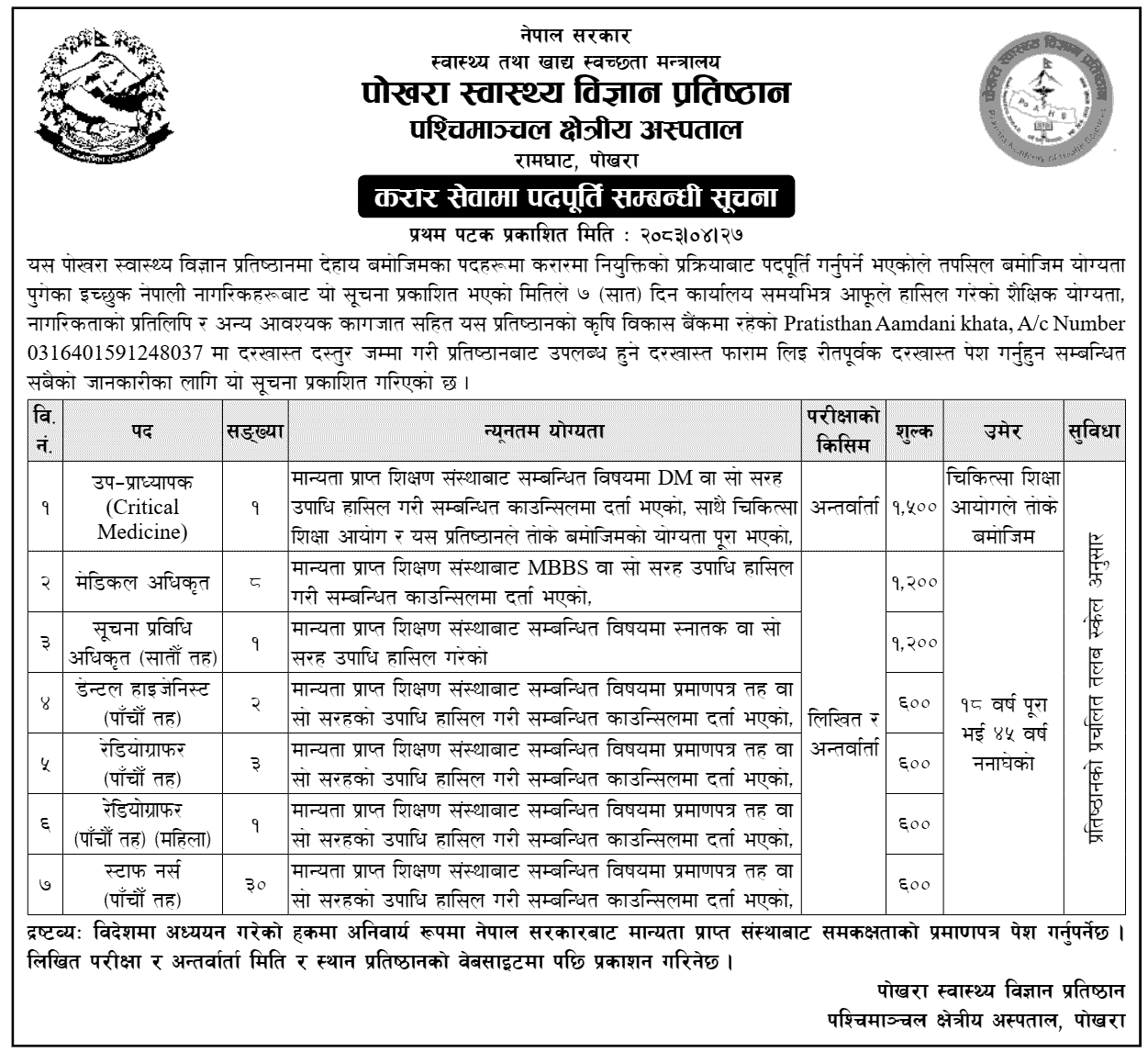 Pokhara Academy of Health Sciences Contract Vacancy 2083