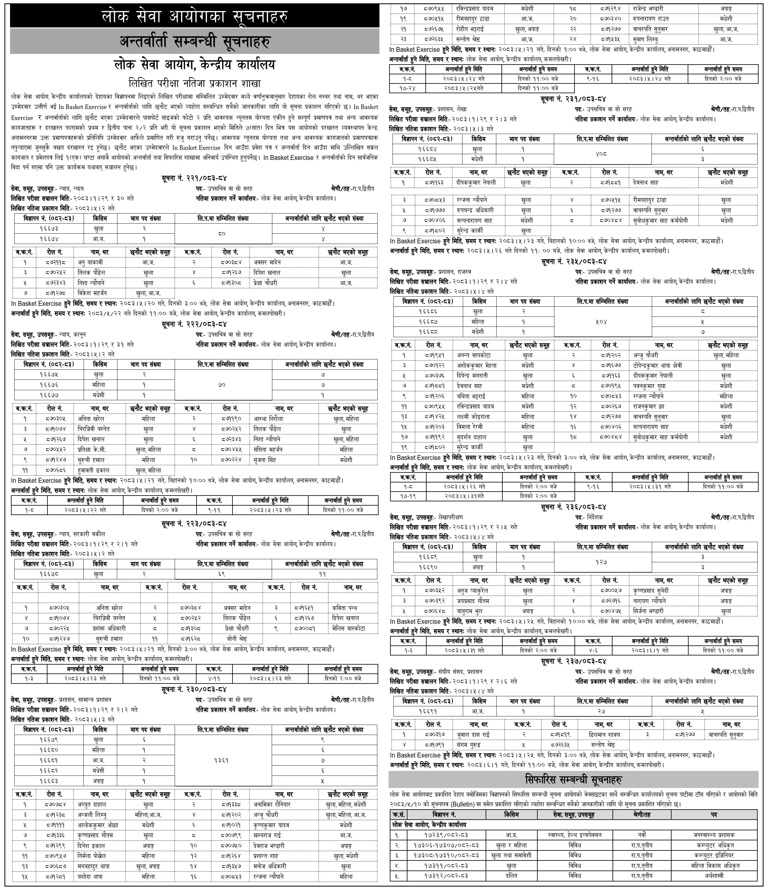 PSC Publishes Under Secretary and Director Results 2083