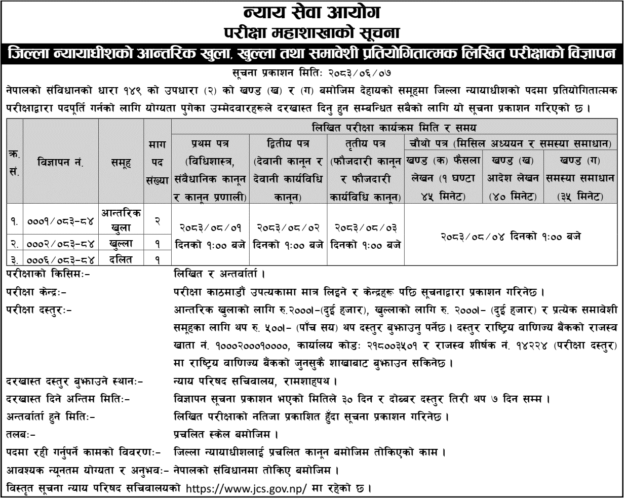 Judicial Service Commission Vacancy for District Judge 2083