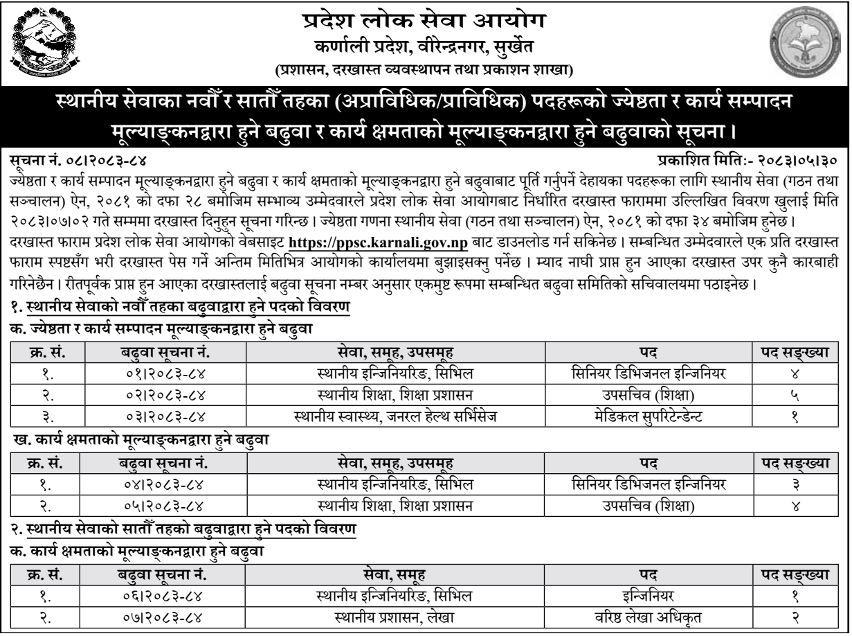 Karnali Pradesh Lok Sewa Aayog Promotion Notice for Ninth and Seventh Levels