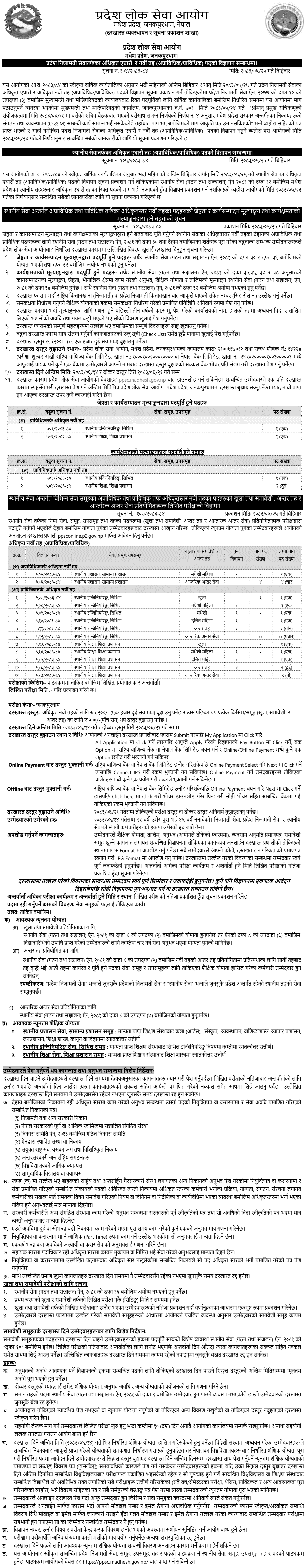 Madhesh Pradesh Lok Sewa Aayog 9th Level Officers Vacancy 2083