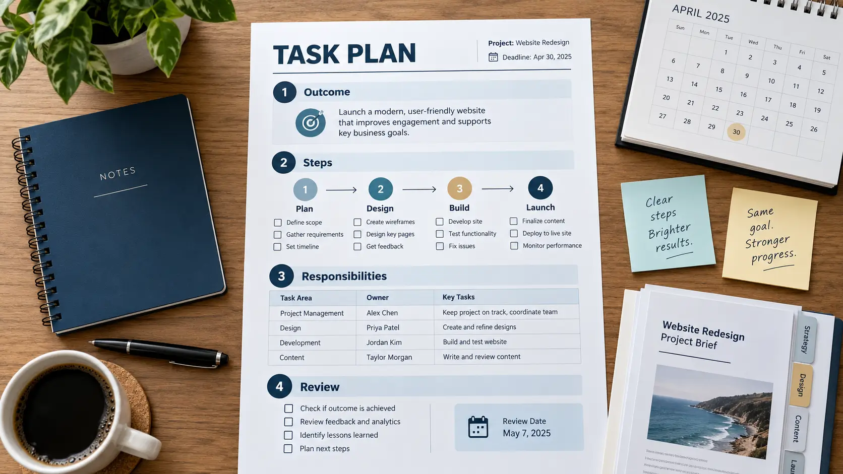 Clear task instructions showing steps, responsibilities, and deadlines 