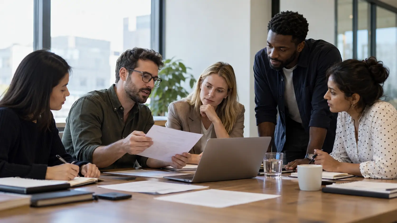Colleagues with different work styles collaborating around a table 