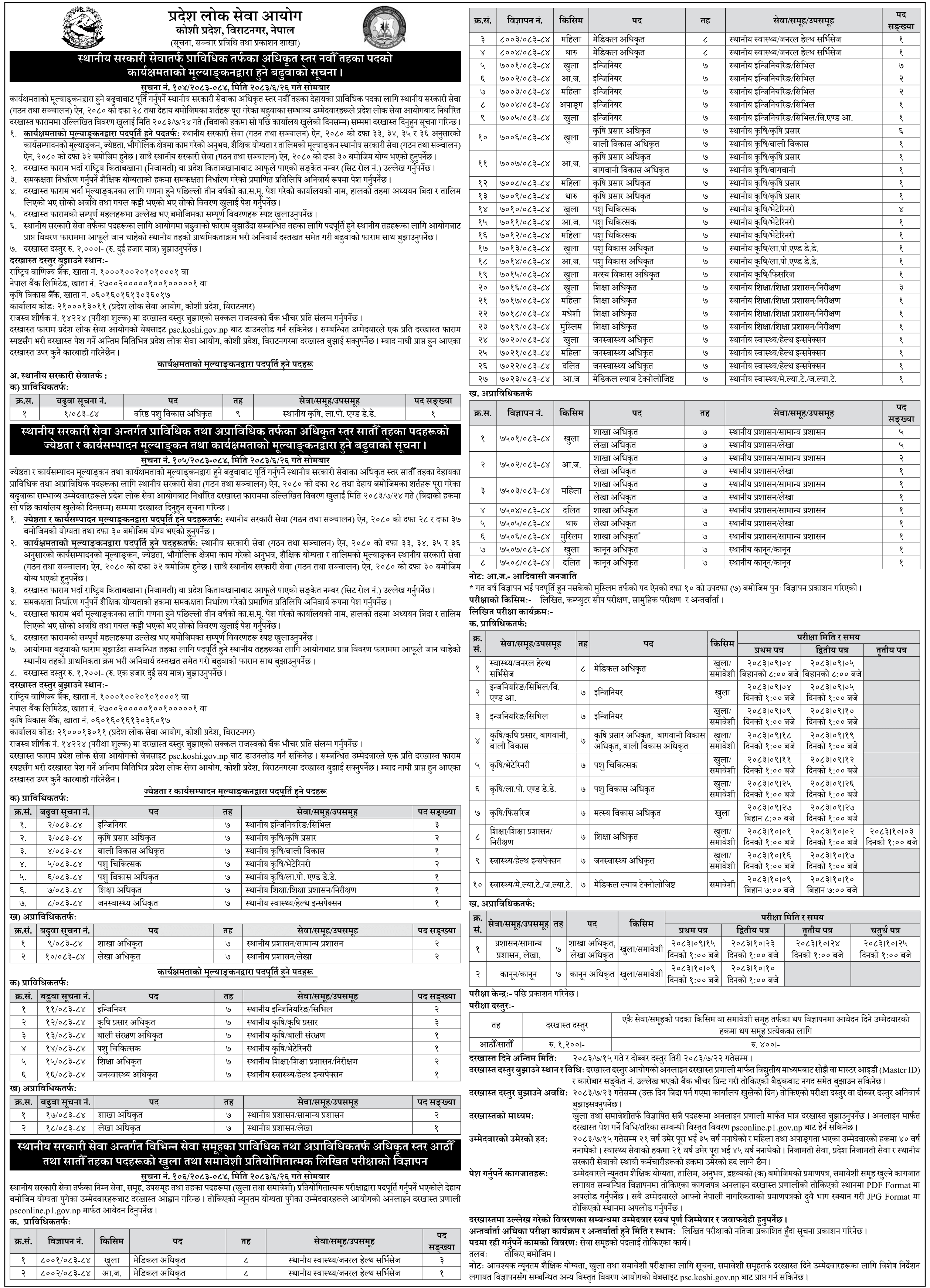 Koshi Province Public Service Commission Announces Promotion and Open Competitive Vacancies