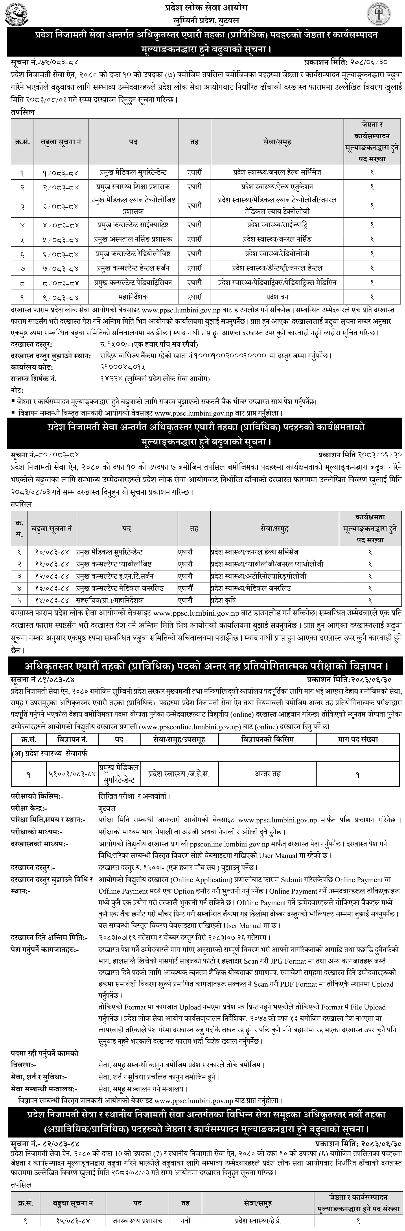 Lumbini Pradesh Lok Sewa Aayog Level 11 and 9 Promotion and Exam Notices 2083
