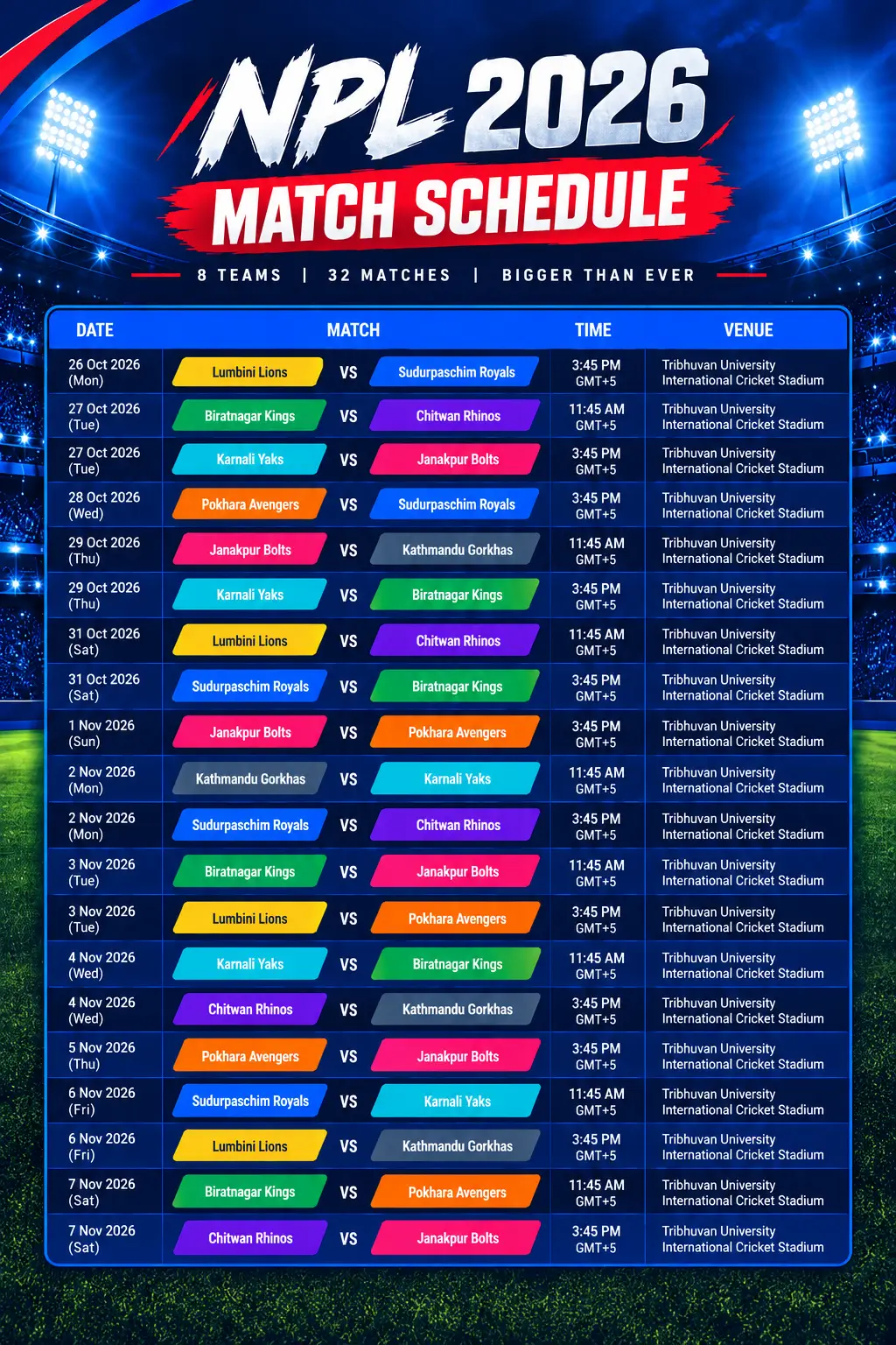 Nepal Premier League Season 3 NPL 2026 Schedule 