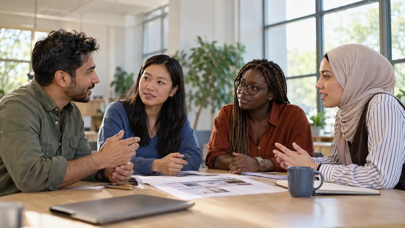 People from diverse backgrounds communicating and sharing ideas 